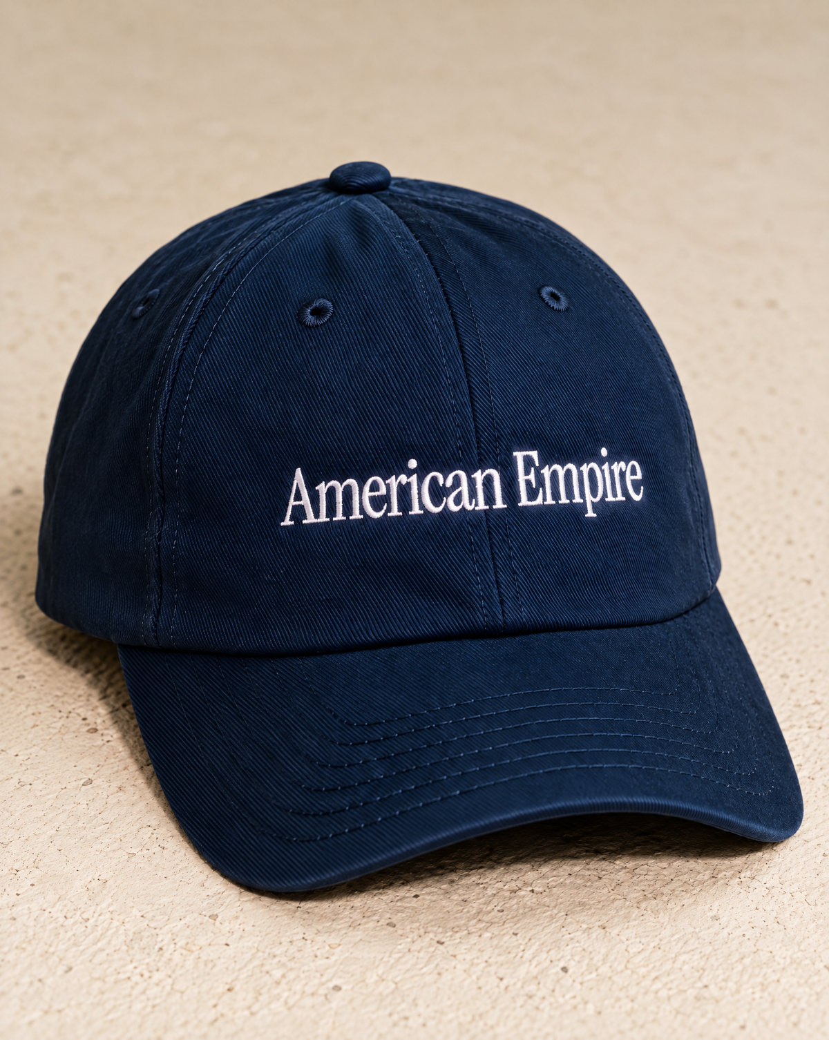 Navy American Empire hat, three-quarter view